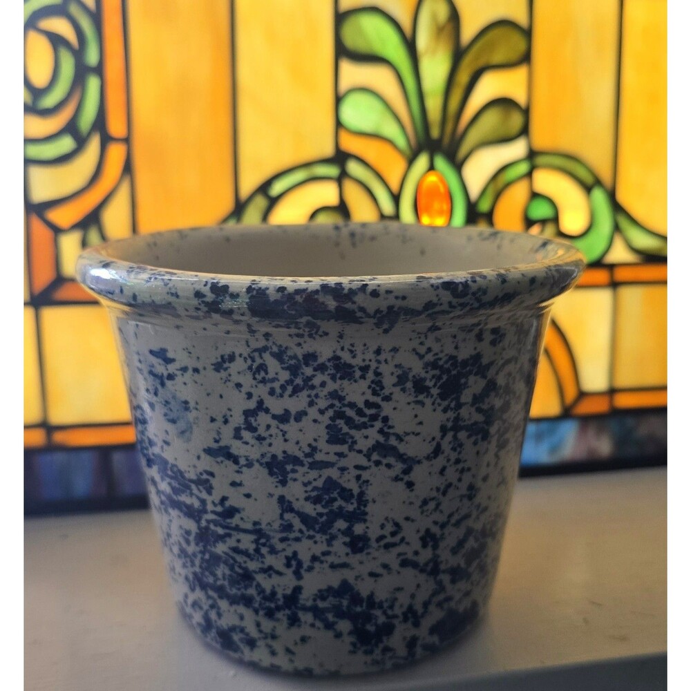 Casey Pottery Marshall Texas Blue Spongeware Crock 4.5" Tall County Decor VTG